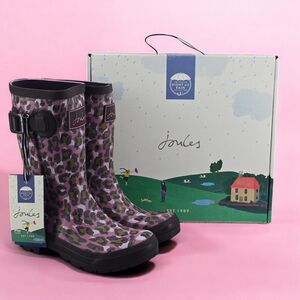 New Joules Rain Boots Mid Calf Molly Welly Pink Leopard Size US: 5 UK:‎ 3